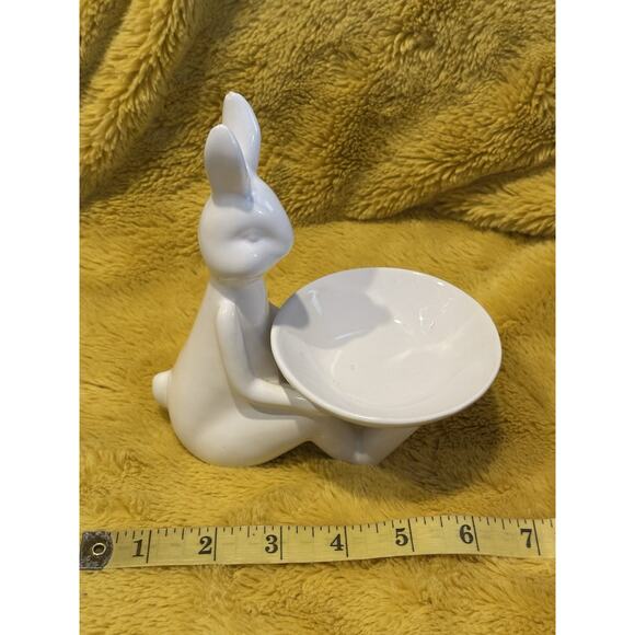White Bunny Jewelry Holder Trinket Dish Easter Spring Ceramic Decor Cupcake Egg - Picture 8 of 9